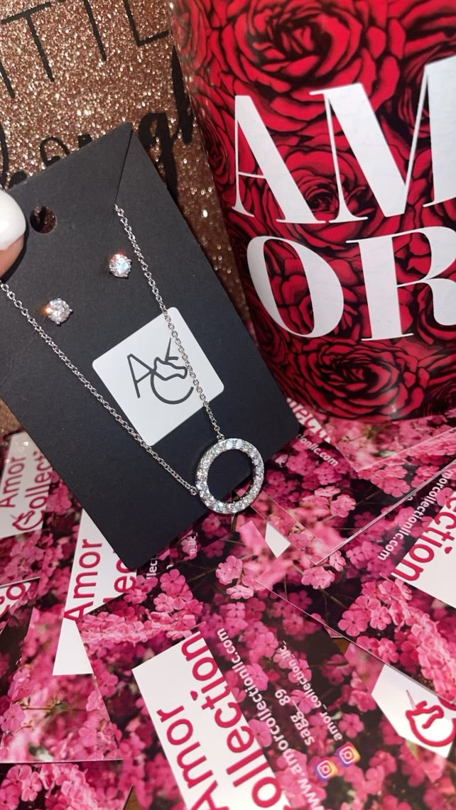 Diamond Circle necklace and Stud Earrings set