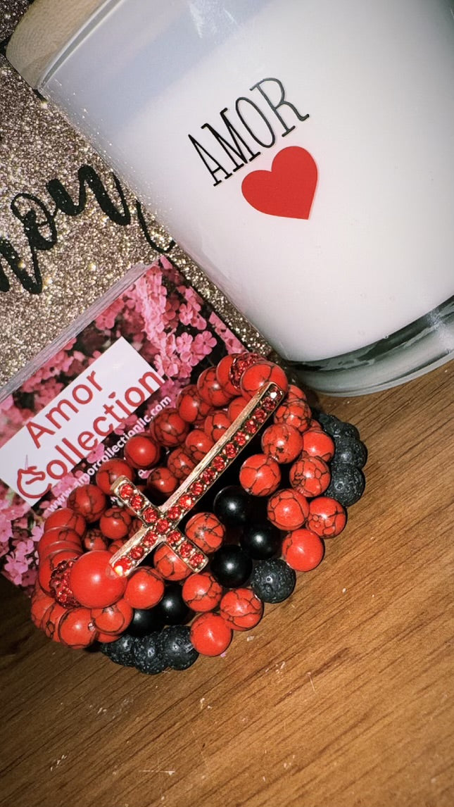 Red Cross beaded bracelet set