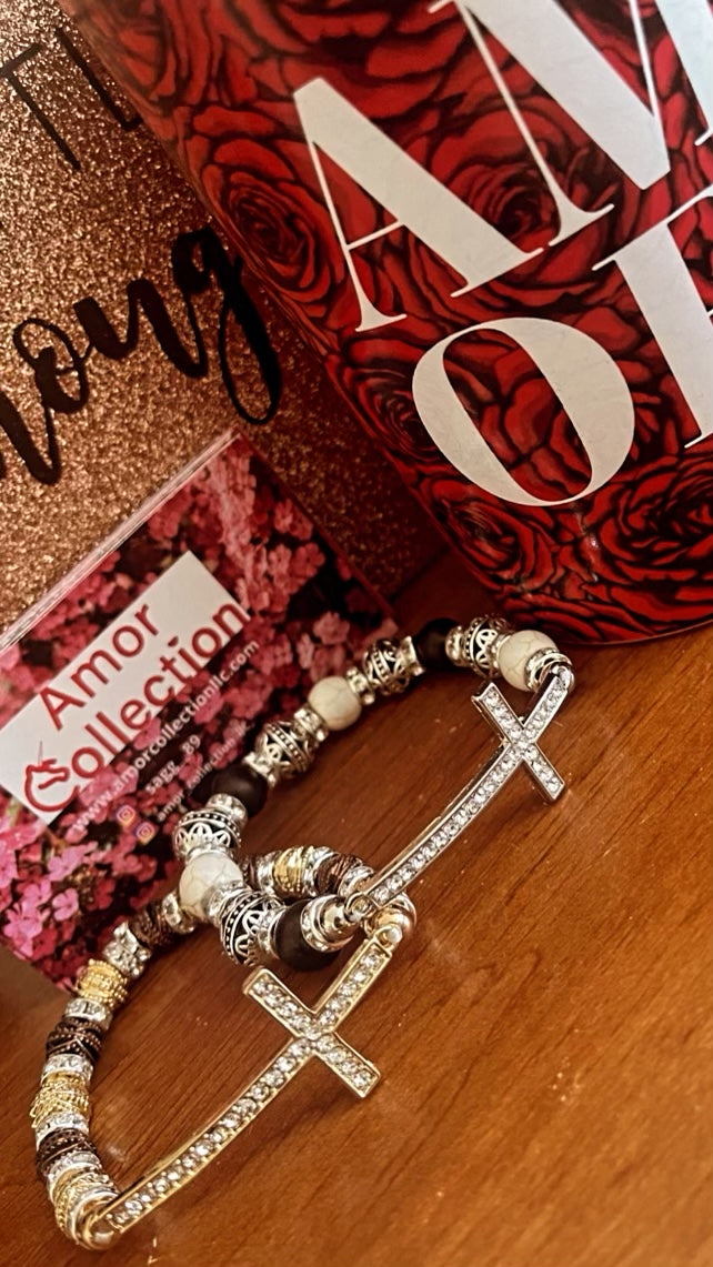 Cross Bling beaded bracelet