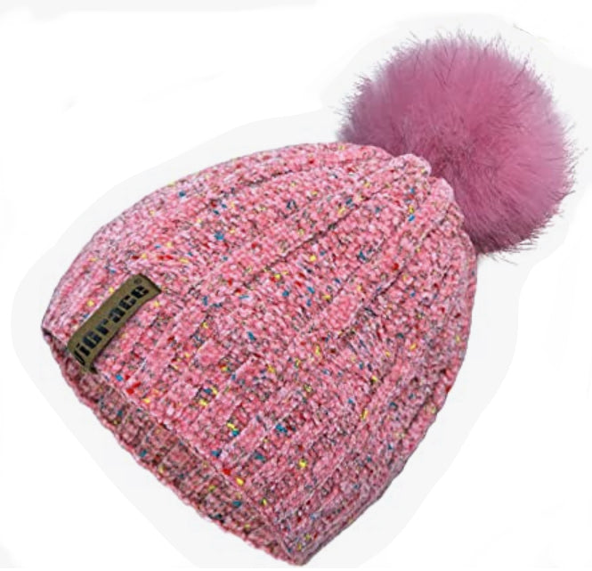 Chenille warm Fleece with pom hat