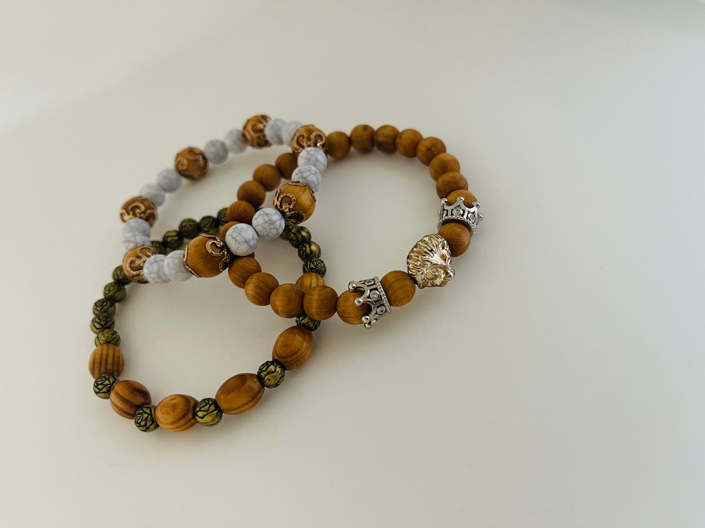 Brown King/crown wood beaded bracelet set