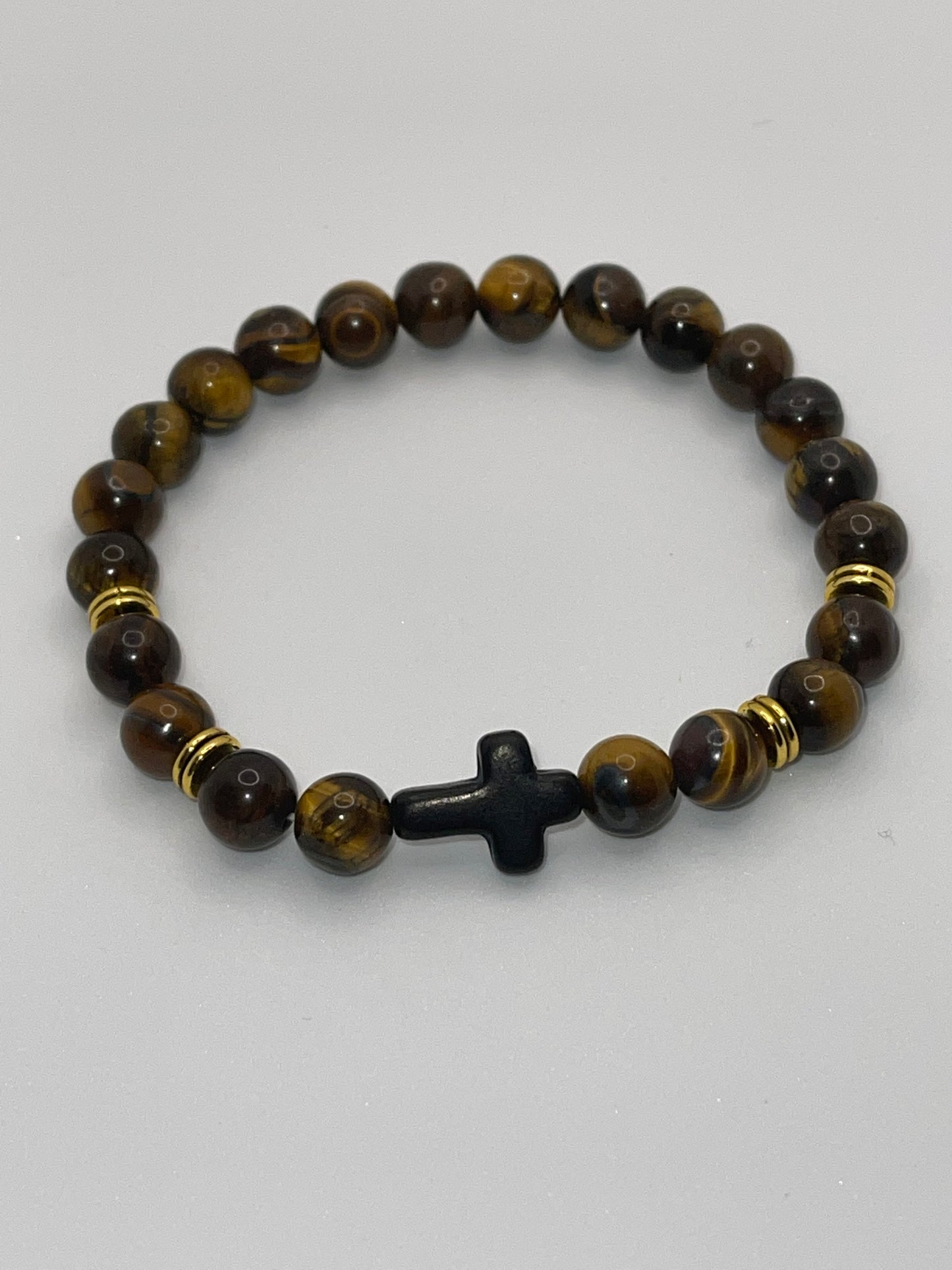 Cross Tiger eye beaded bracelet set