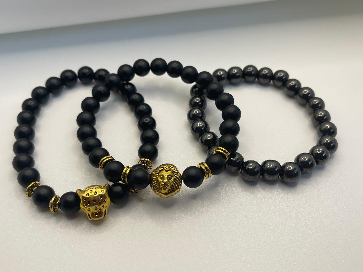 Matte/Glossy Black Healing beaded bracelet set