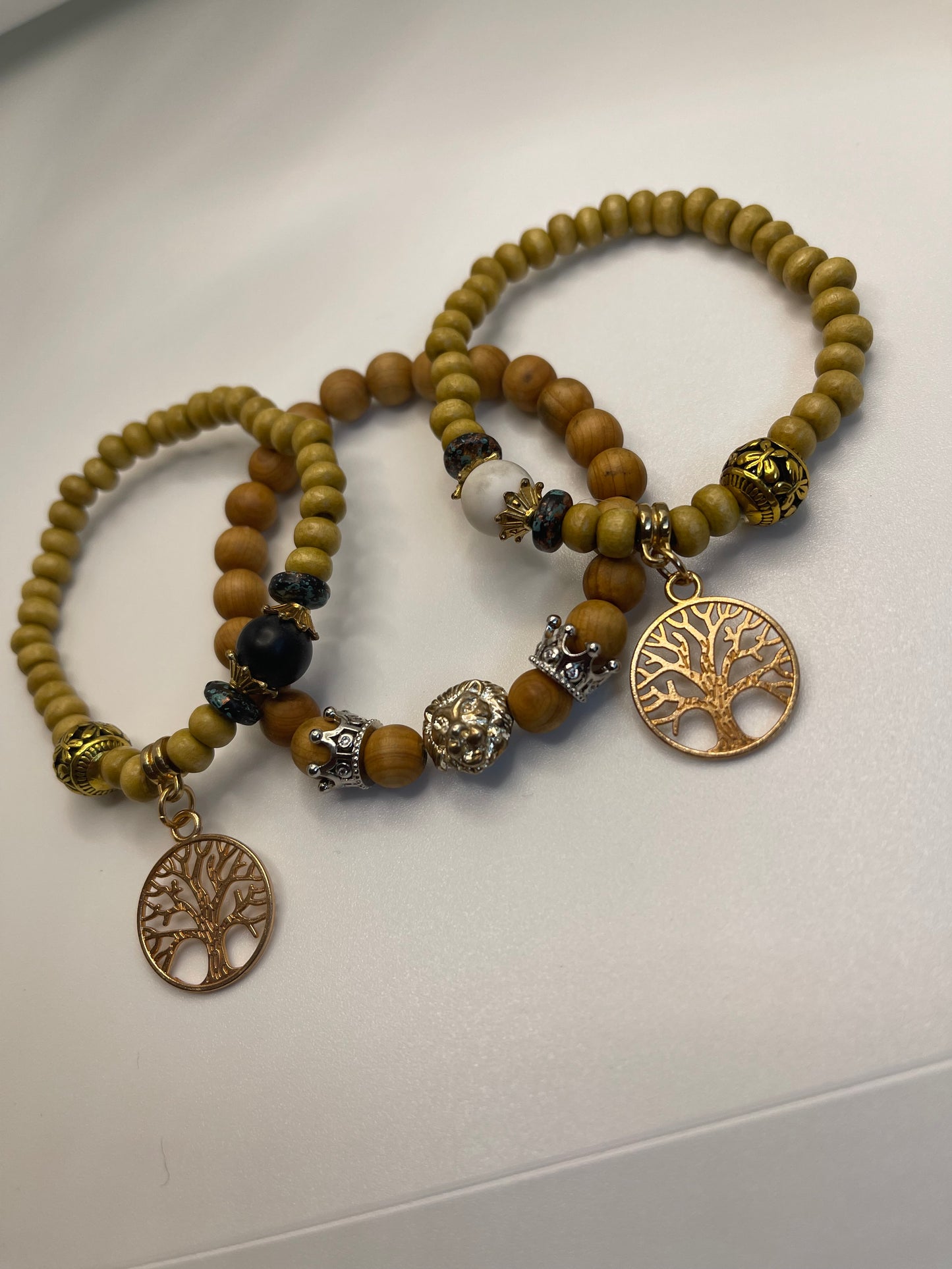 Wooden beaded Lion/Crown/Tree of Life set