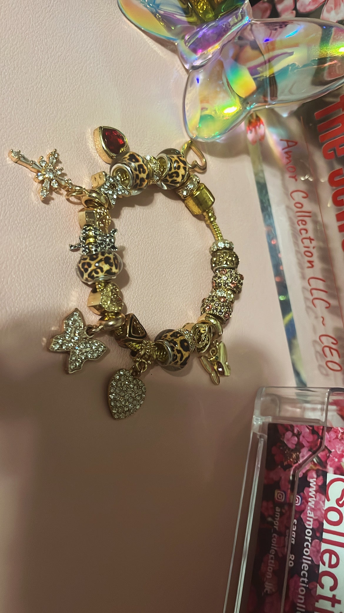 Beautiful Gold Cross w/ Butterfly Custom Charm Bracelet