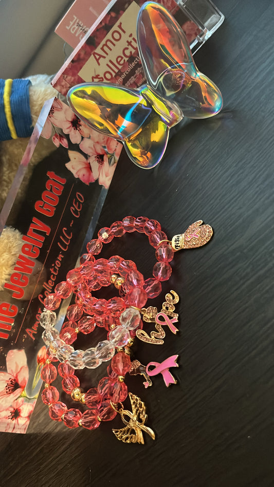 Breast Cancer Awareness Beaded Bracelet Set