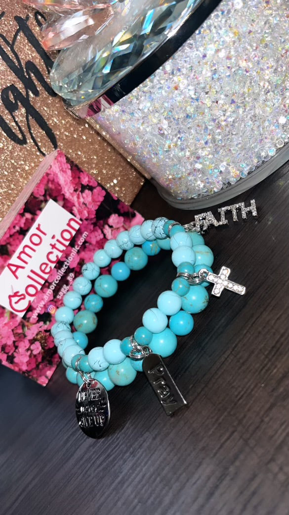 Custom Teal Beaded Bracelet Set