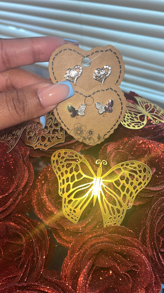 Butterfly and Heart Studs set