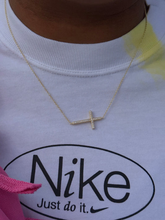 Sideways Gold Cross Necklace