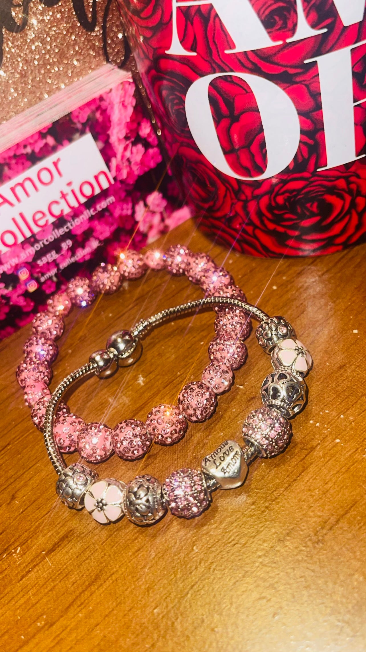 Amor Charm & Beaded Bracelet Set