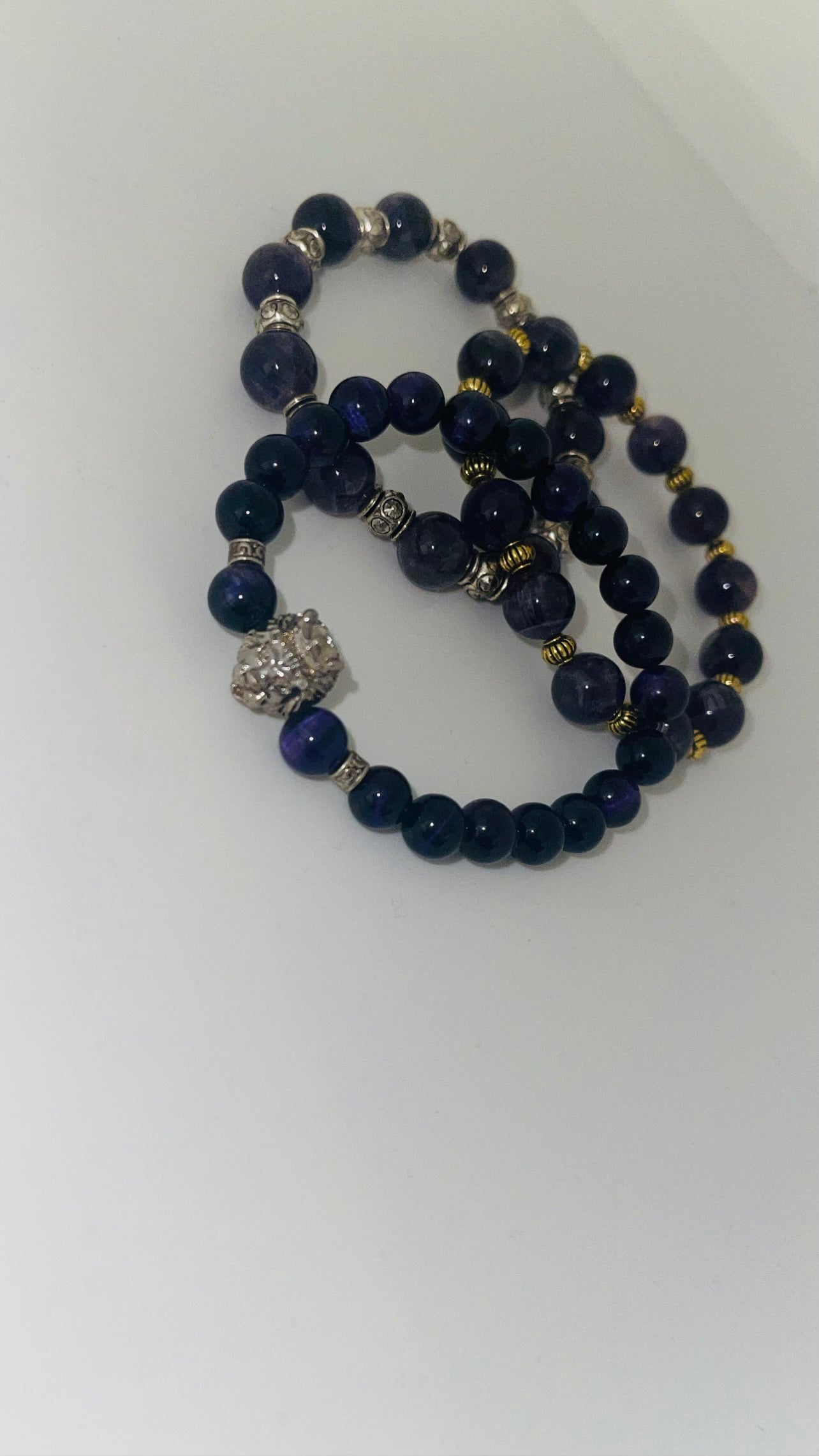Purple Beaded Lion bracelet set