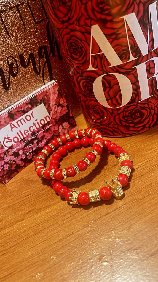 Couples Red Beaded Bracelet set