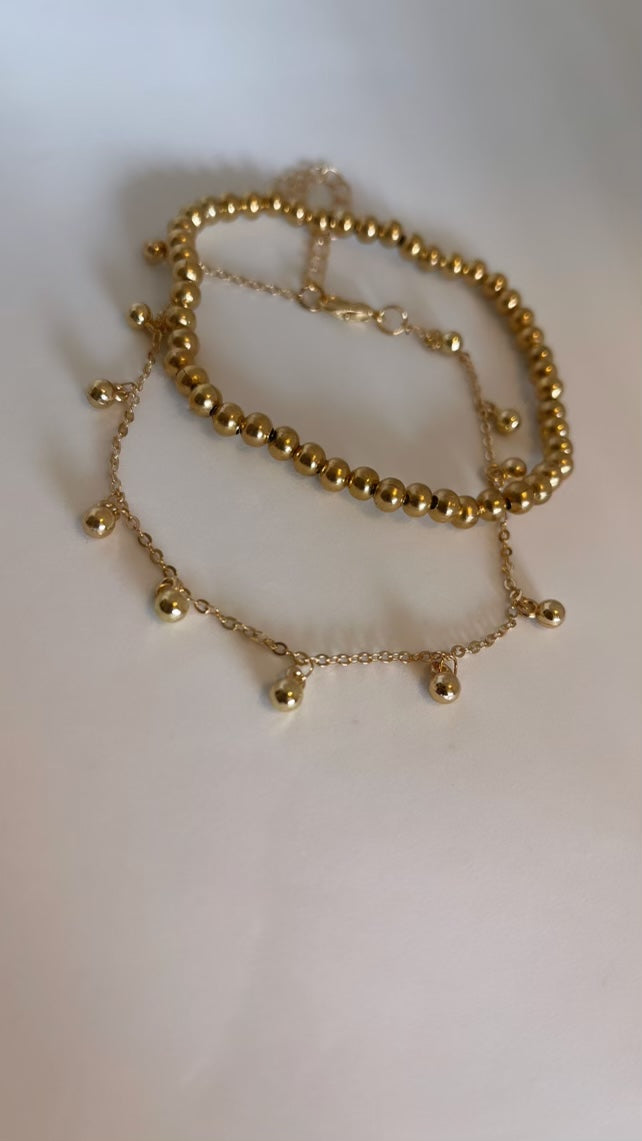 Gold plated gold ball anklet set