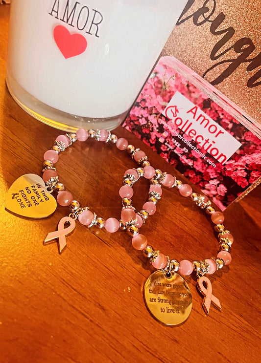 Breast Cancer Awareness beaded bracelet set