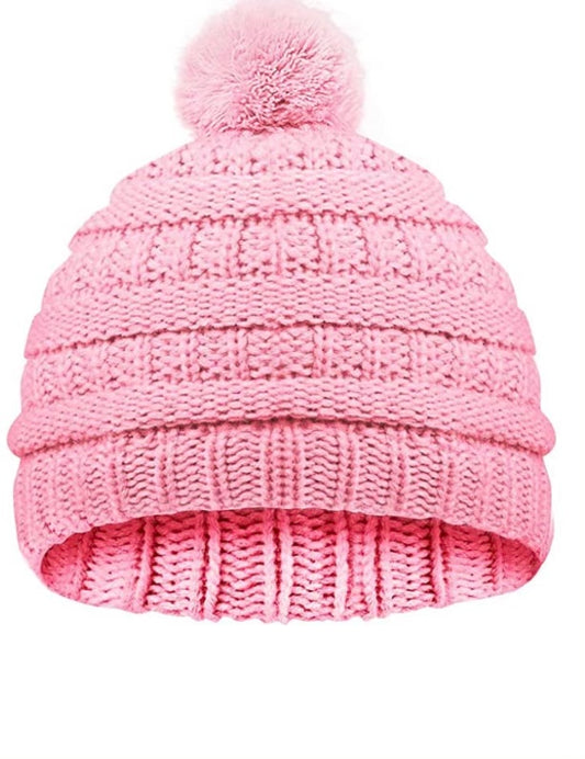 Kids Faux Fur Pom Beanie Knit Hat