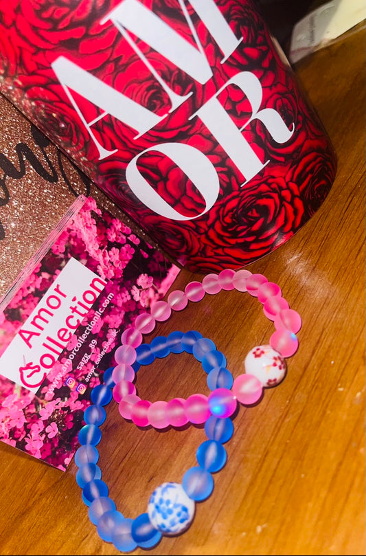 Blue/Pink beaded bracelet set