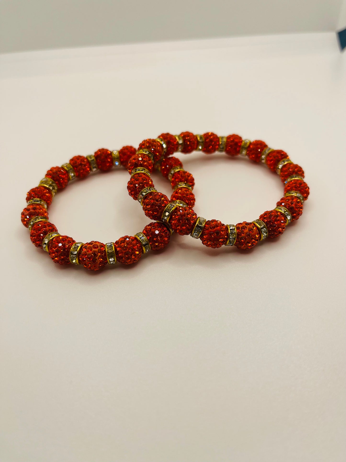 Red bling beaded with Clear/Gold separators bracelet set