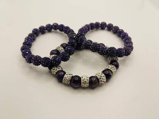 Purple Bling beaded bracelet set