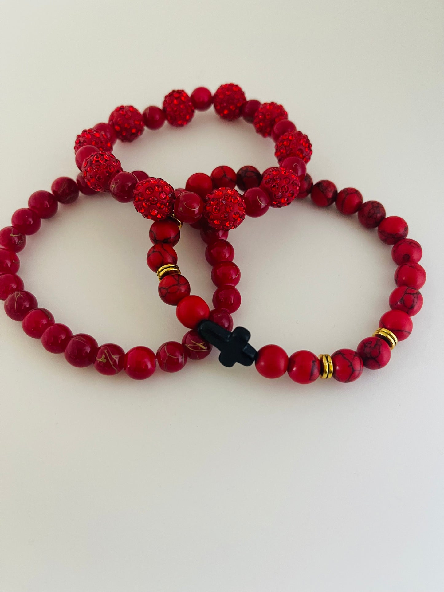 Red beaded bracelet set