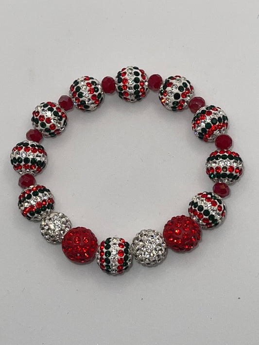 Red, Silver, Green bling beading bracelet