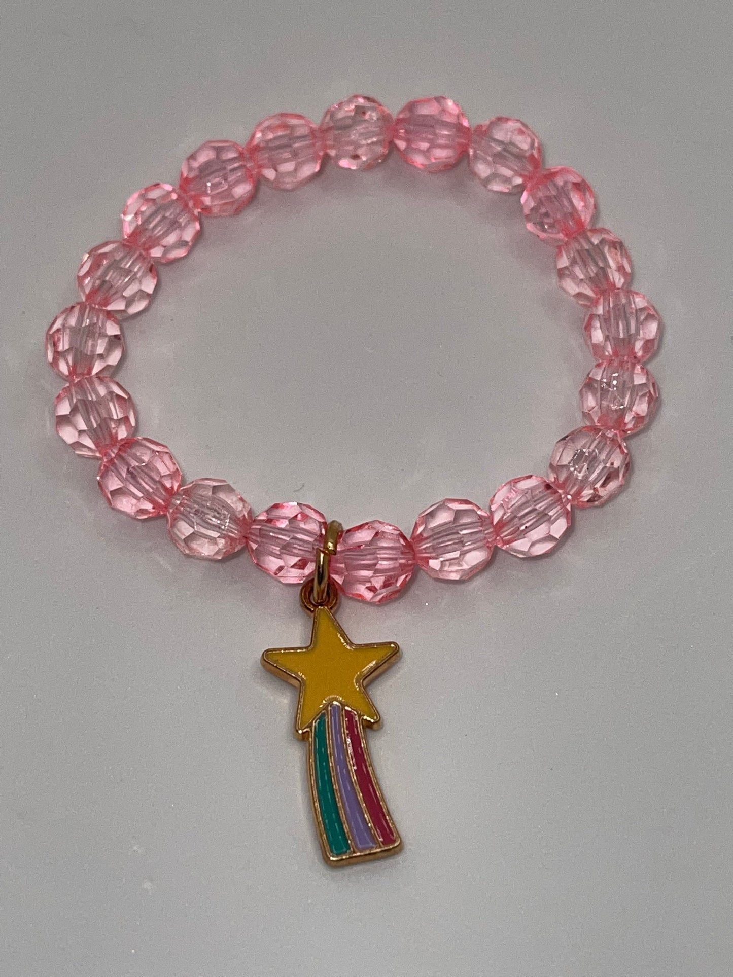 Girls kids Pink beaded bracelet with shooting star