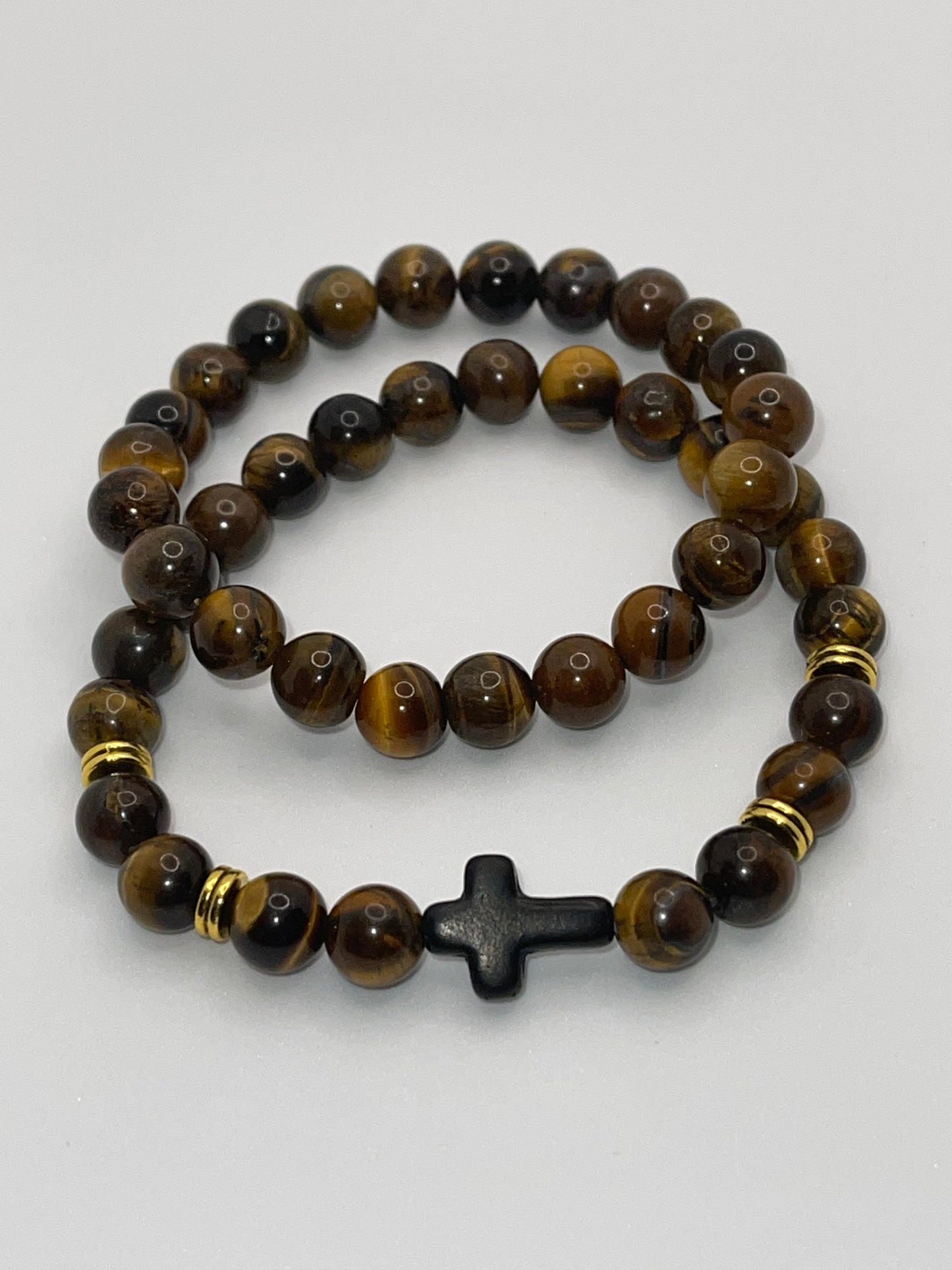 Cross Tiger eye beaded bracelet set