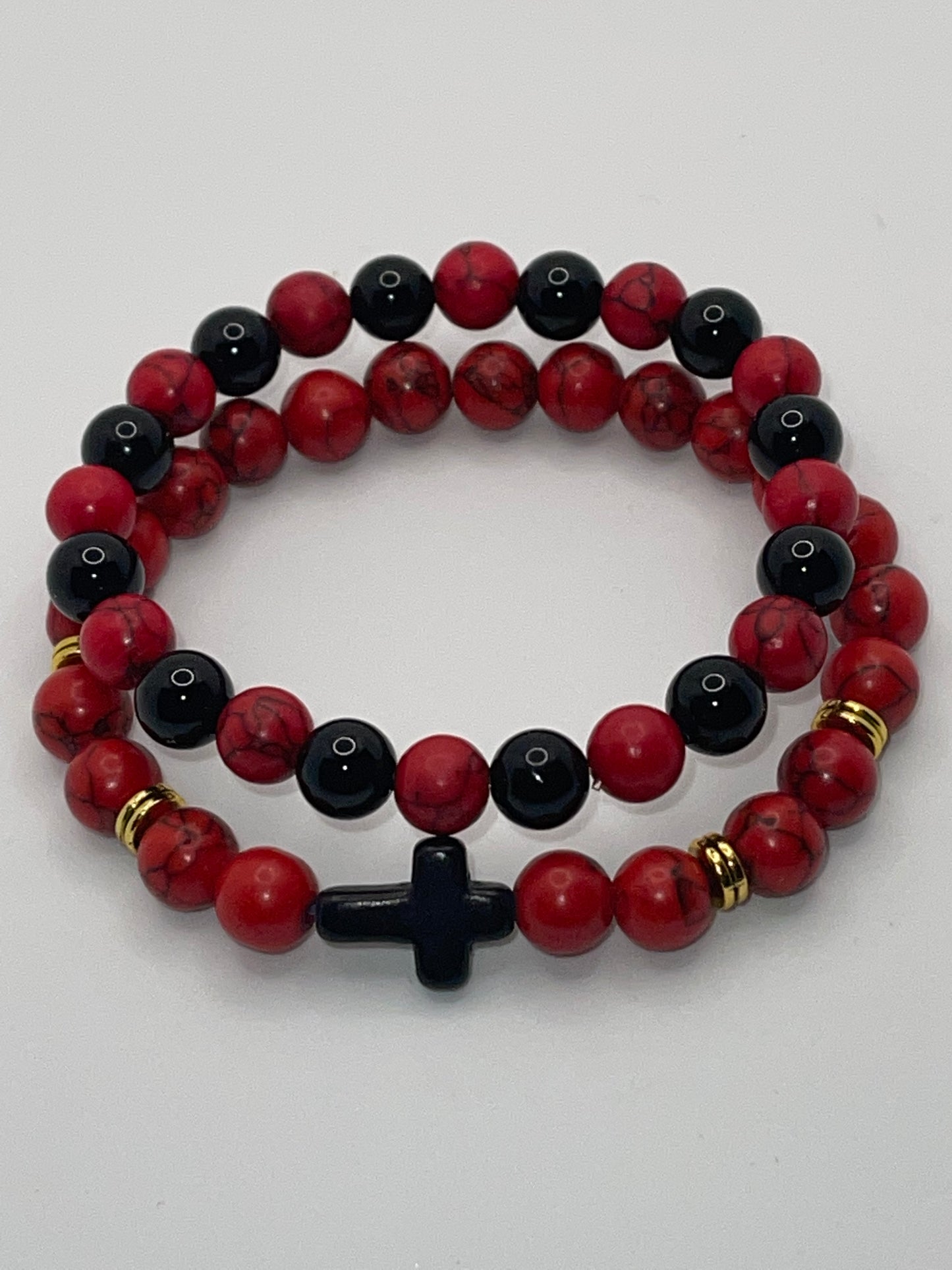 Red and Black w/ Cross beaded bracelet set