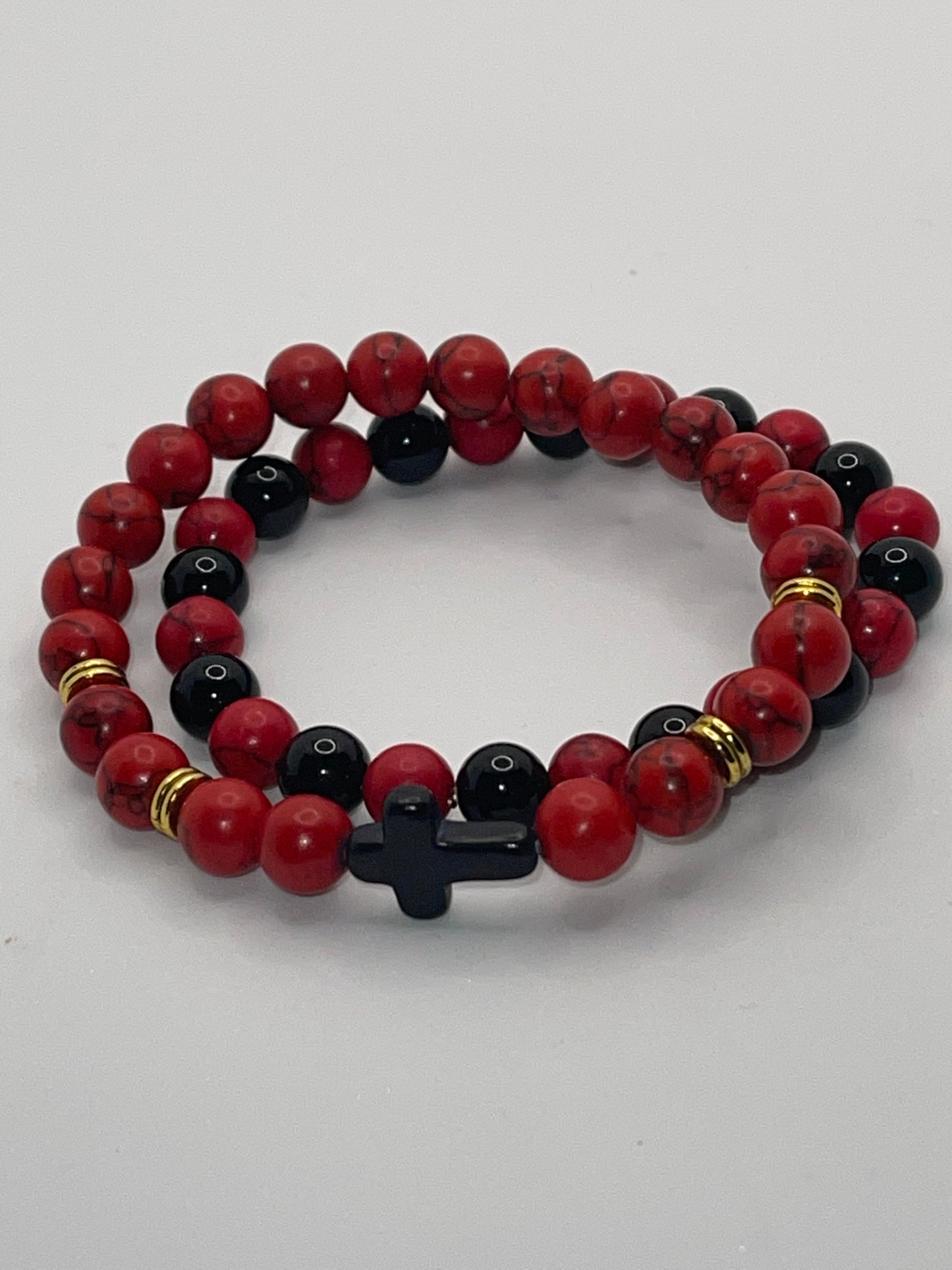 Red and Black w/ Cross beaded bracelet set