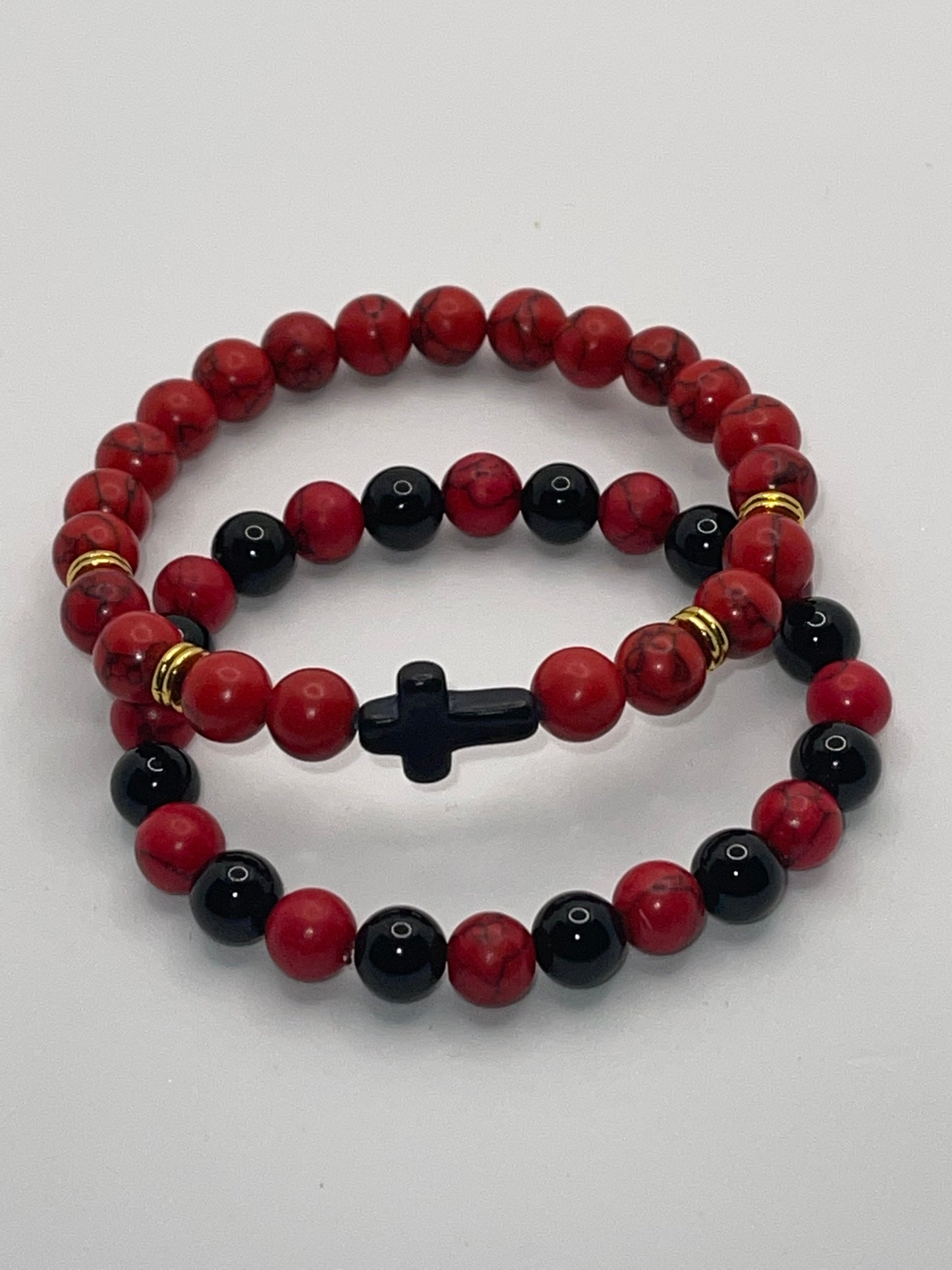 Red and Black w/ Cross beaded bracelet set