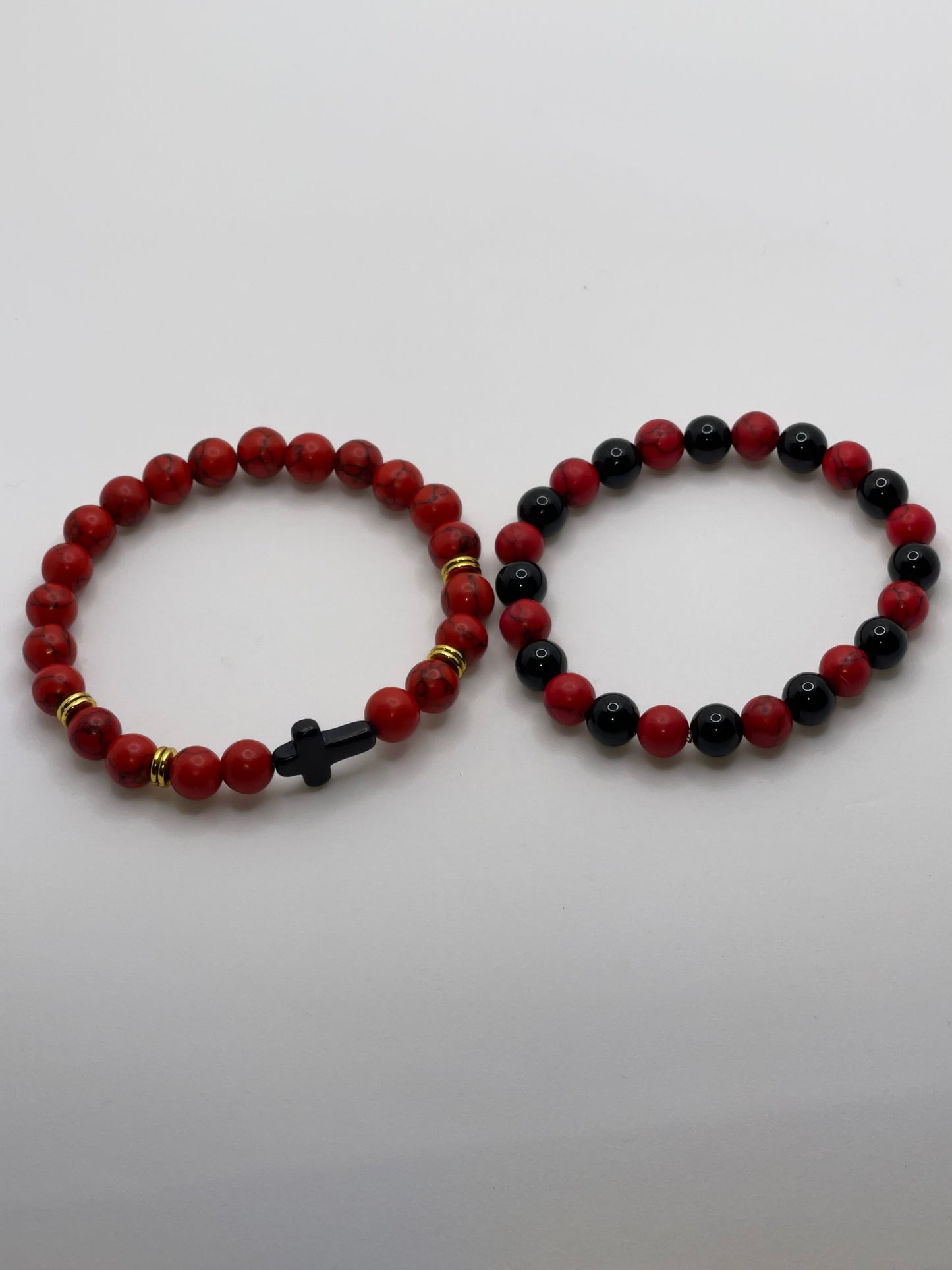 Red and Black w/ Cross beaded bracelet set