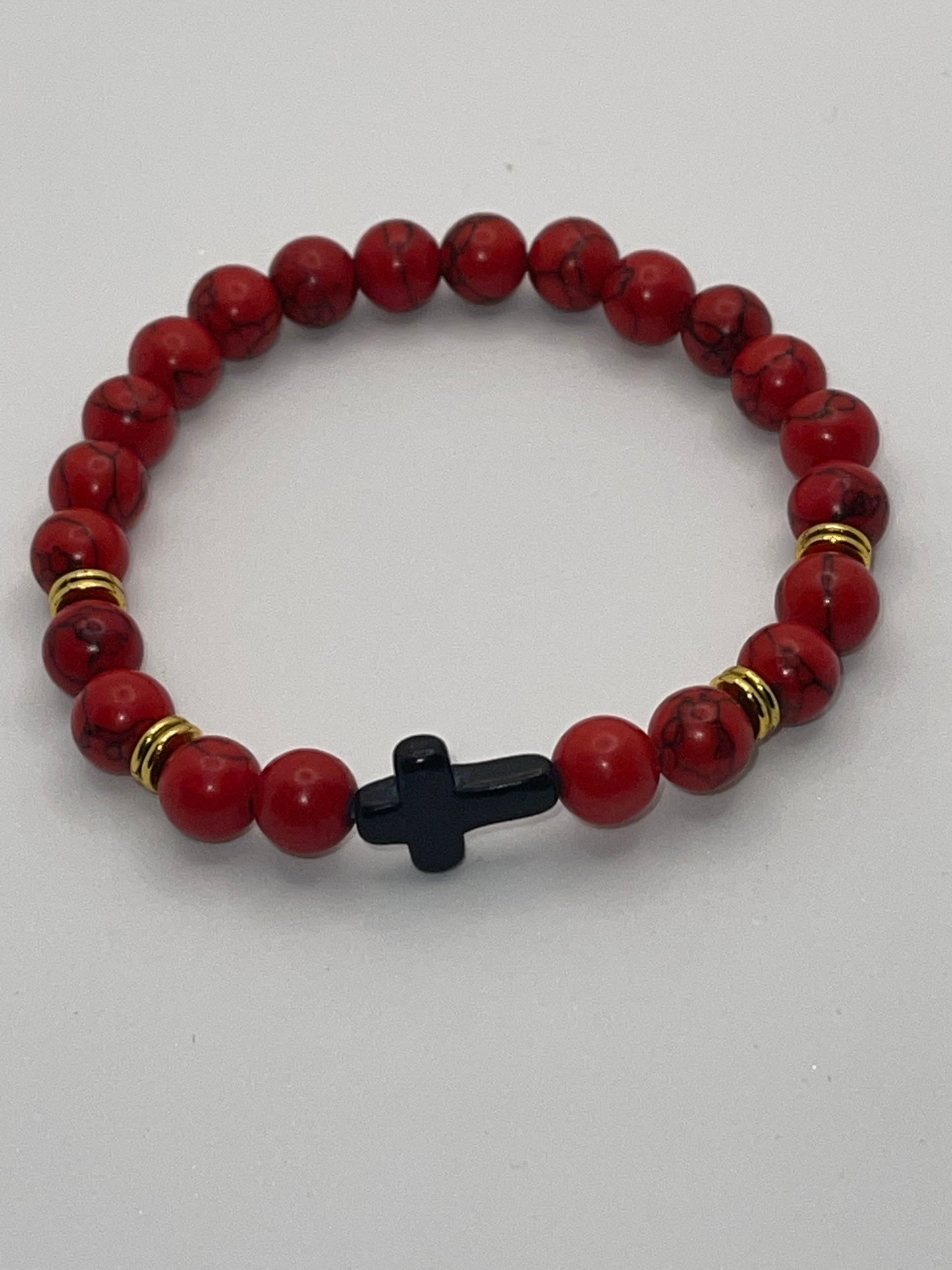 Red and Black w/ Cross beaded bracelet set