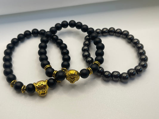 Matte/Glossy Black Healing beaded bracelet set